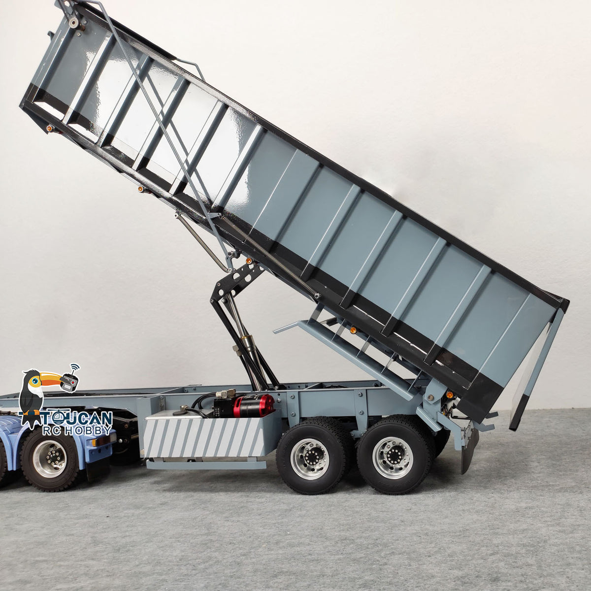 TOUCAN RC HOBBY 1/14 Metal RC Hydraulic Dump Trailer 2-axle Electric Tarpaulin for Remote Control Tractor Truck DIY Car Model