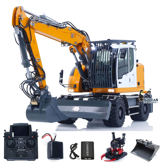 TOUCAN RC HOBBY CUT Model LR914 PRO MAX 1/14 Metal RC Hydraulic Wheel Excavator RTR 11-Way Valve Axles Differential Lock Light & Sound System Quick Release Coupler Tail Hook for Hobby Collectors