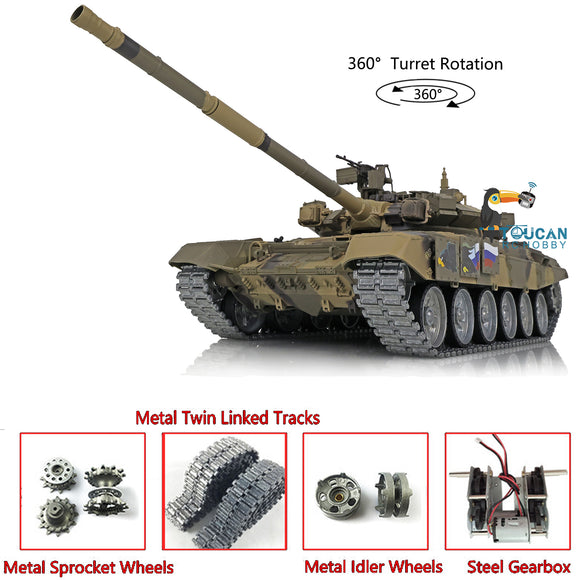 Customized Ver Henglong 1/16 TK7.0 Russian T90 Remote Controlled Ready To Run Tank 3938 360 Metal Tracks W/ Linkages Smoke Sound