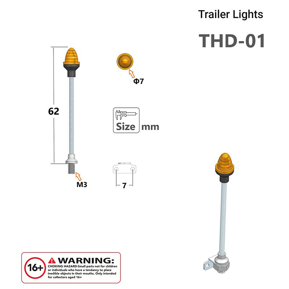1 Paar LED-Kunststoff-Markierungsleuchte, Seitenwarnleuchte, 2,2 V – 3 V, für DIY Tamiya 1/14 RC Traktor-LKW-Modell, Bulldozer, Kipper, Autoteile