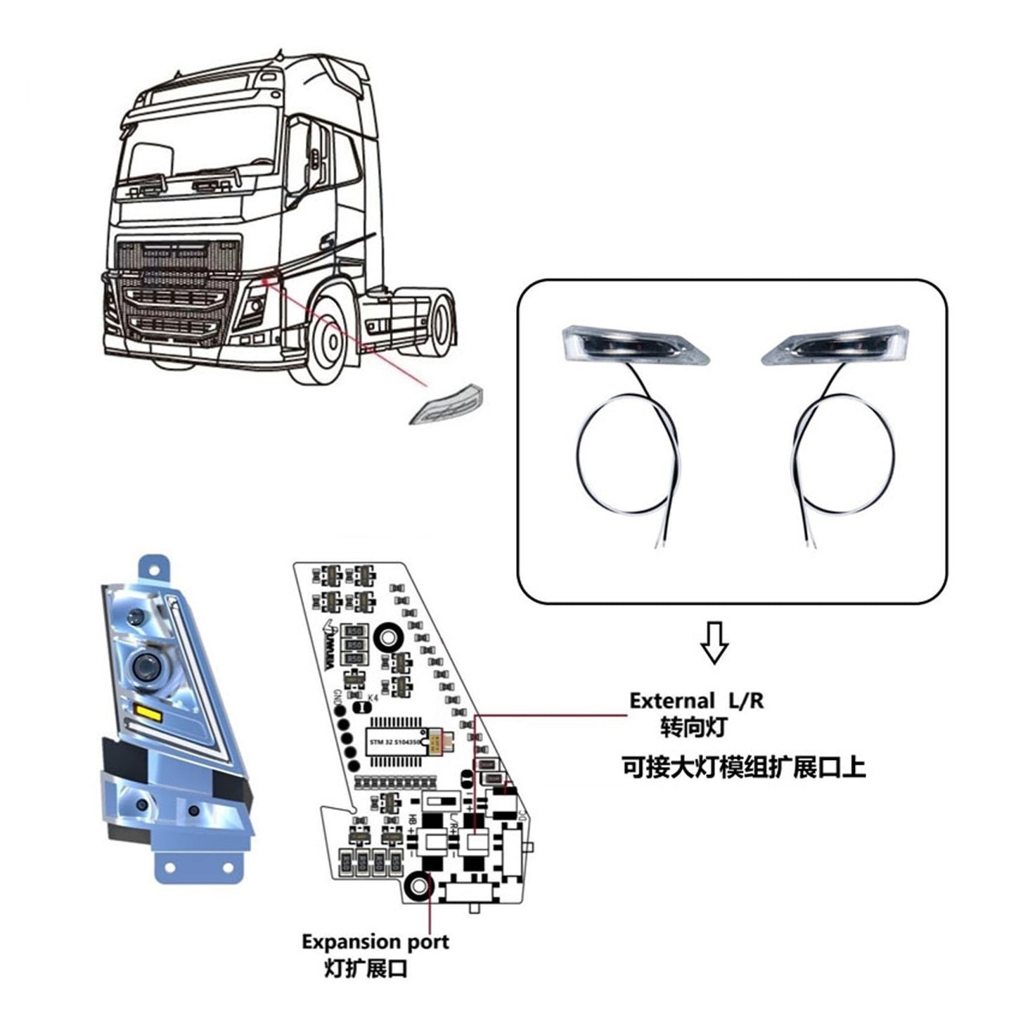 Plastic Bumper Side Turn Signal Light for 1/14 DIY Remote Control Tractor Truck VO FH16 56360 56362 56375 RC Lorry Car Model