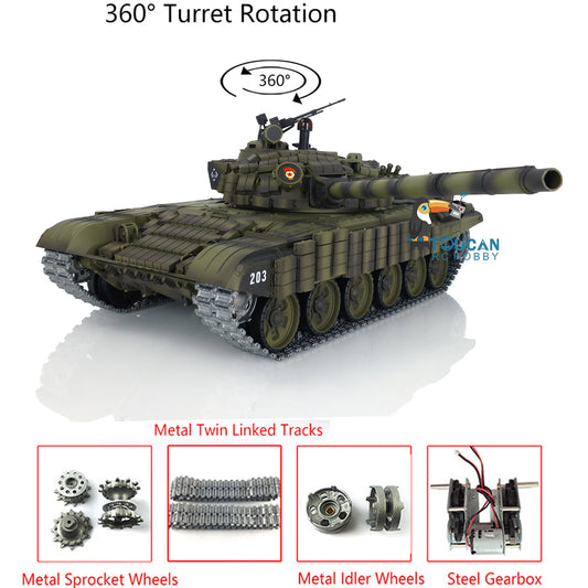 1:16 TK7.0 Verbesserter funkgesteuerter Henglong-Panzer T72, fahrbereit, 360°-Drehung, Metallketten mit gepaarten Gestängen, Rauchgeräusch