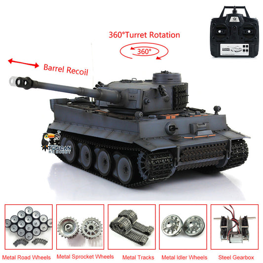 TOUCAN RC HOBBY Henglong 1/16 TK7.0 German Tiger I RTR RC Tank 3818 with Barrel Recoil 360 Degrees Turret BB IR Smoke Metal Tracks Sprockets Idlers Road Wheels