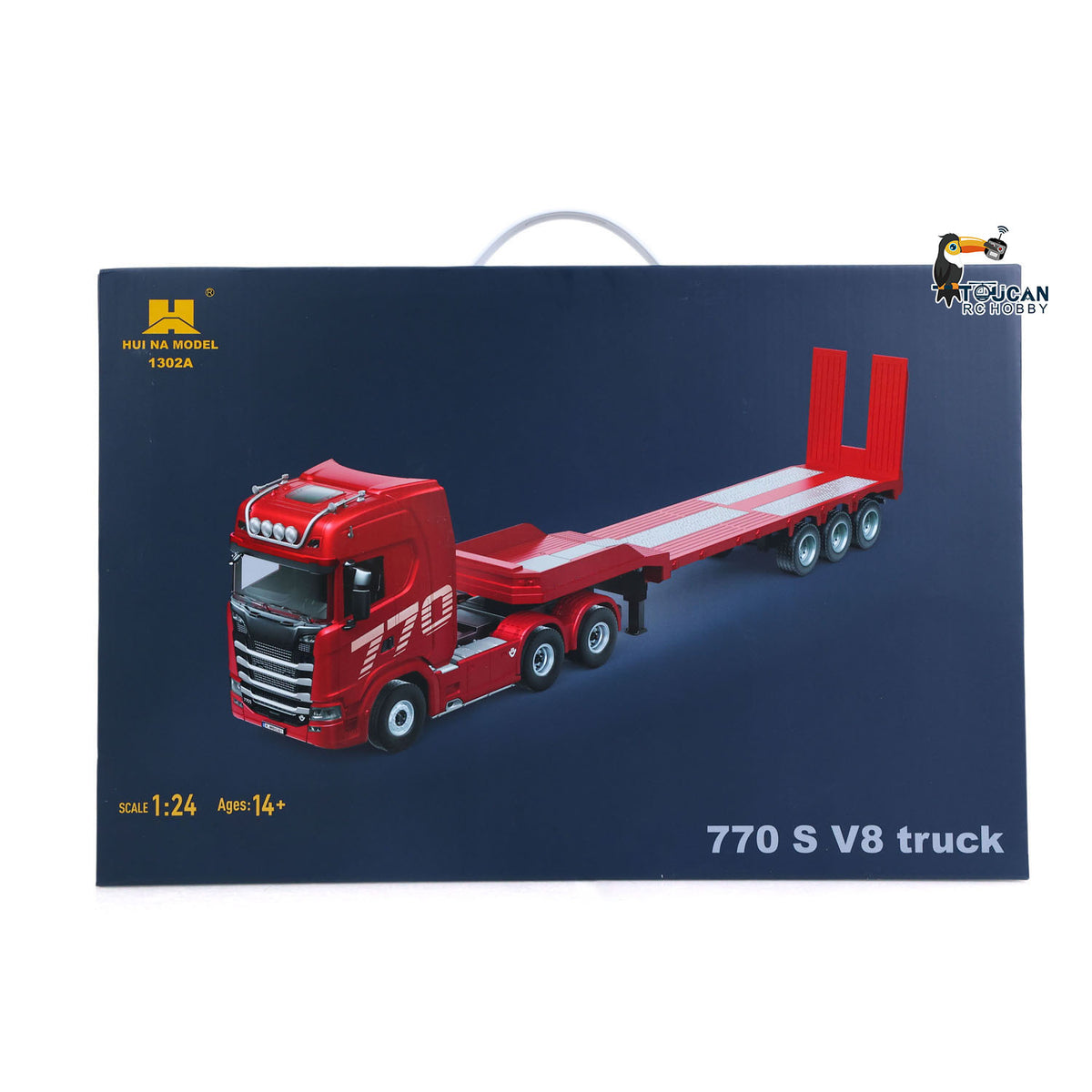 TOUCAN RC HOBBY HUINA RTR 1/24 Remote Control Tractor Truck 770S W/ Light Sound System Manual Support Legs Tail Board 3Axle Semi Flatbed Trailer