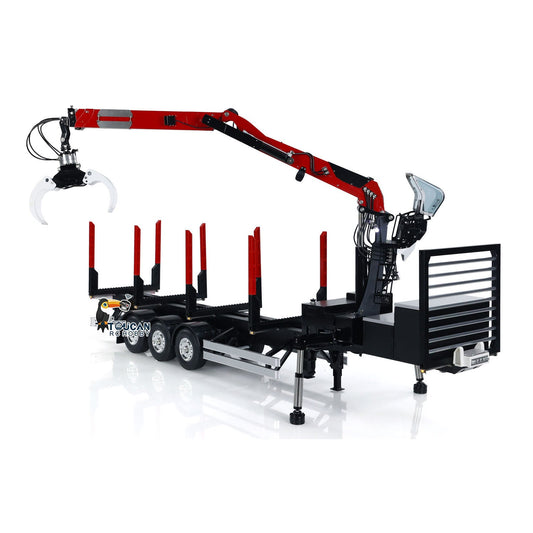 TOUCAN RC HOBBY Customized LESU Hydraulic Metal Timber Crane 1/14 RC Log Trailer Flatbed Semi Trailer Painted and Assembled 99*40*20(cm) Light System