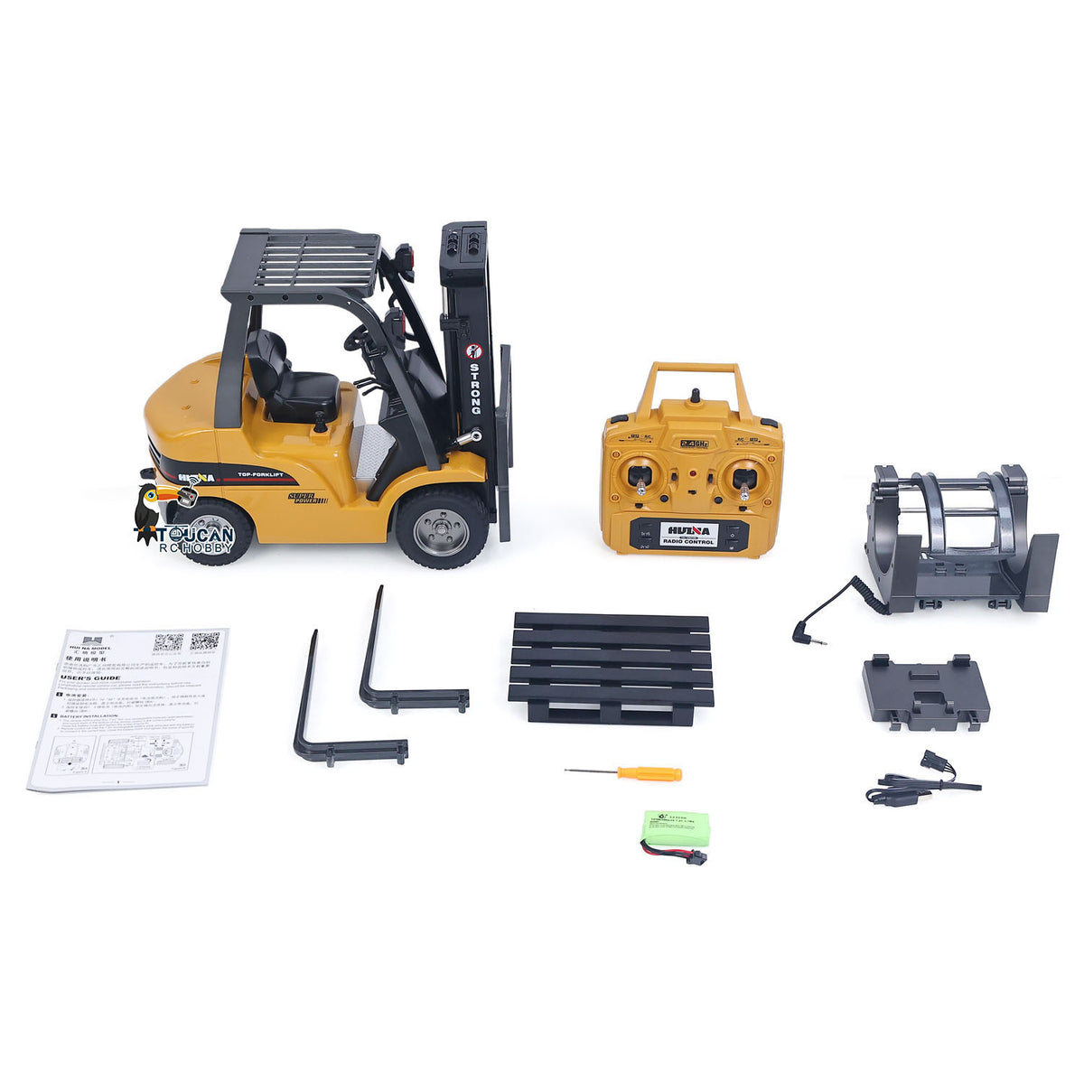 HIUNA 577 1/14 Electric Lifting Remote Control Forklift Model RC Construction Vehicle Battery Light Sound Effect Battery