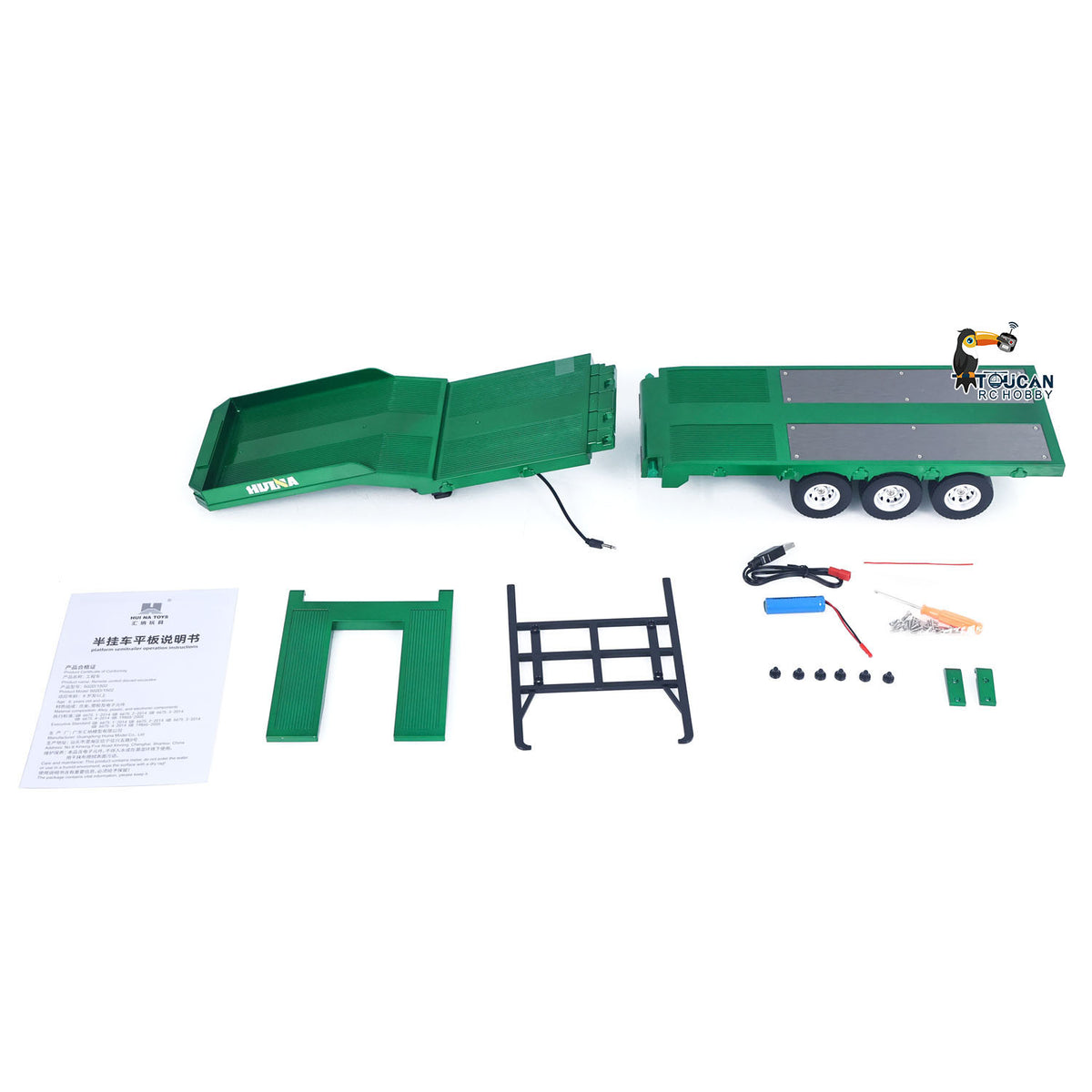 TOUCAN RC HOBBY Fast Free Shipping HUINA 1/18 Plastic Flatbed Semi Trailer 1502 for Radio Controlled Tractor Truck 1501 Electric Support Legs Battery No Light