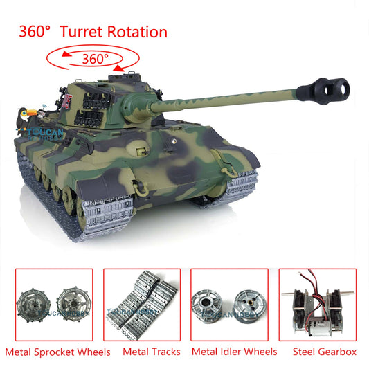 TOUCAN RC HOBBY Henglong 1/16 TK7.0 Promotion German King Tiger Henschel RTR RC Tank 3888A 360 Degrees Turret Smoke BB IR Metal Barrel Tracks Sprockets Idlers Wheels Gearbox