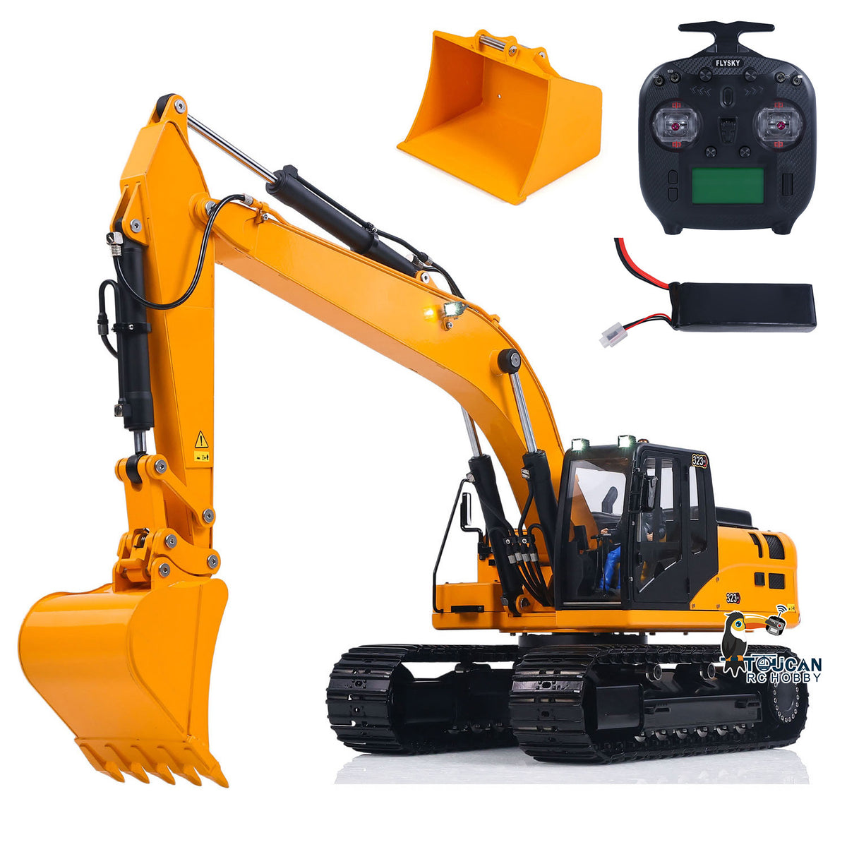 TOUCAN RC HOBBY Fast Free Shipping Metal 1/12 Hydraulic Remote Control Excavator 323GX 3 Way Valve RC Digger Model Quick Coupler Flysky ST8 Radio Battery
