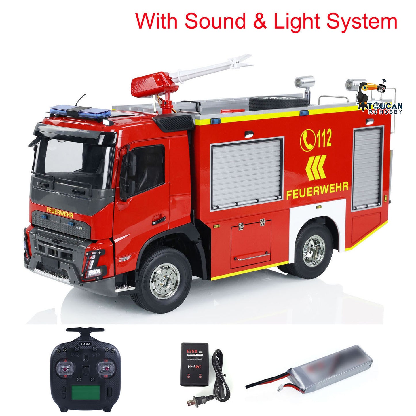 1/14 4x2 RC Feuerwehrfahrzeuge Funkgesteuertes Feuerwehrauto 3-Gang-Getriebe Beleuchtungs- und Soundsystem Zusammengebaut und lackiert
