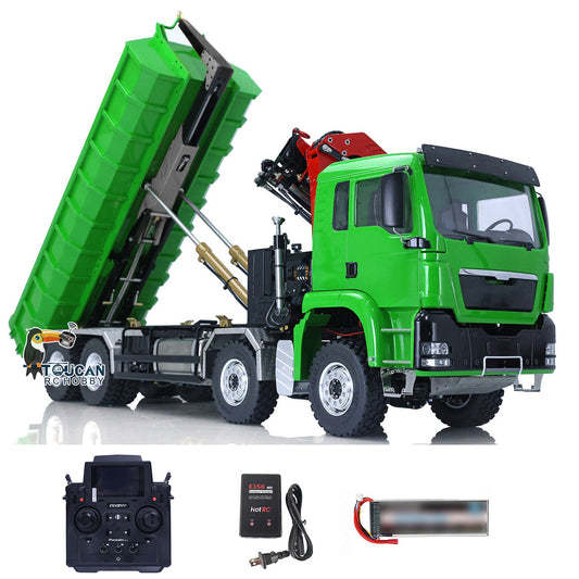 TOUCAN RC HOBBY LESU 1/14 8*8 Hydraulic Metal Roll on/off Radio Control Truck Dumper RC Tipper Car Metal Crane Chassis Light Sound PL18EV Battery
