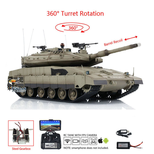 TOUCAN RC HOBBY Henglong 1/16 Plastic TK7.0 IDF Merkava MK IV RTR RC Tank 3958 with FPV 360 Degrees Turret Barrel Recoil BB Smoke Steel Gearbox