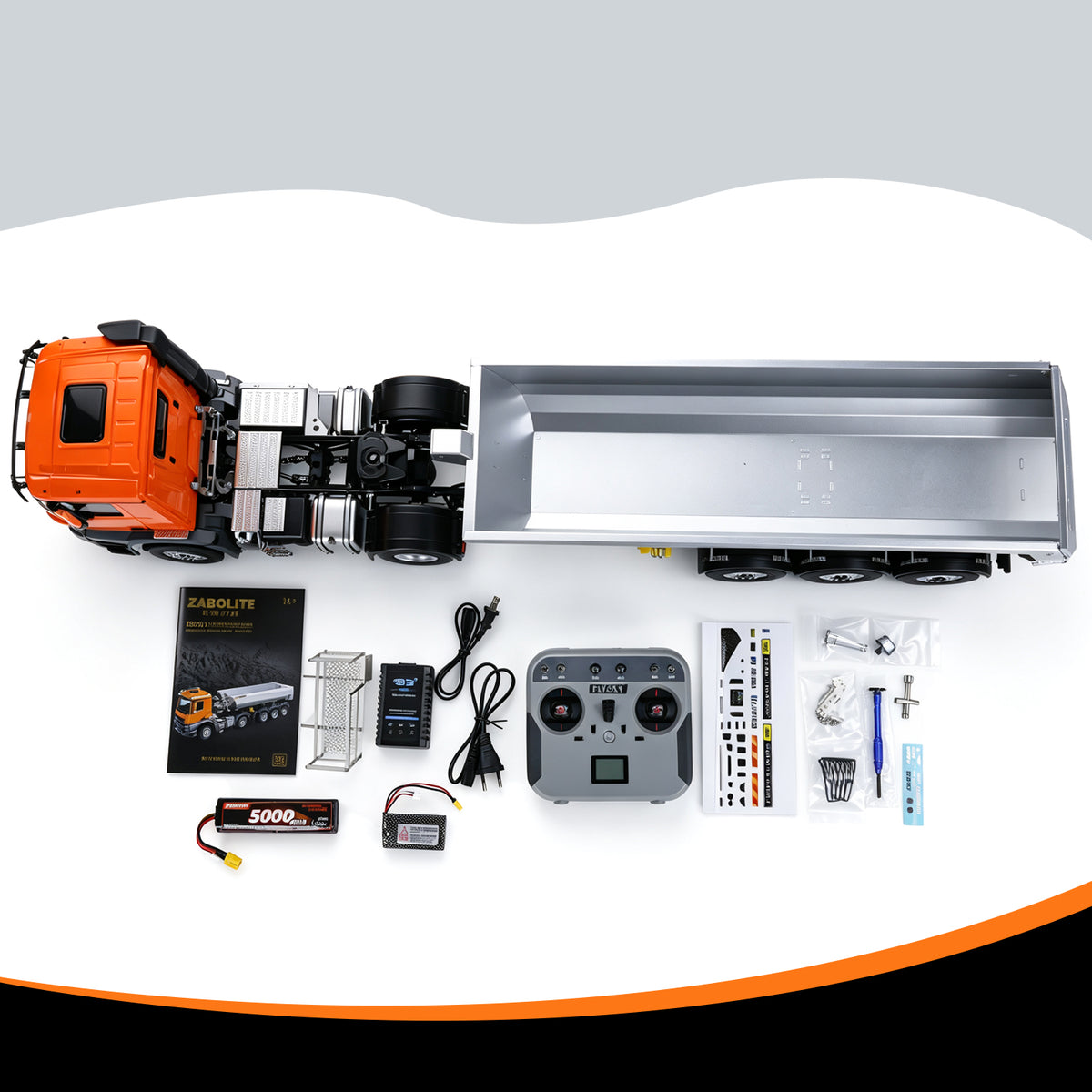 Kabolite 1/14 4X4 5801 RC Sattelzugmaschine 3 Achsen Elektro Hebe Dump Trialer RTR Auto Licht Sound System Batterie Lackiert Montiert