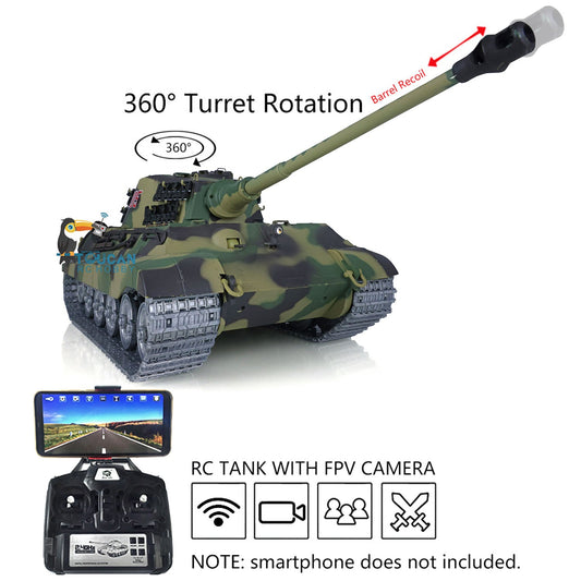 TOUCAN RC HOBBY Henglong 1/16 7.0 Customized 3888A King Tiger RTR RC Tank Barrel Recoil FPV 360 Degree Turret IR BB Smoke Metal Road Drive Idler Wheels Tracks Gearbox