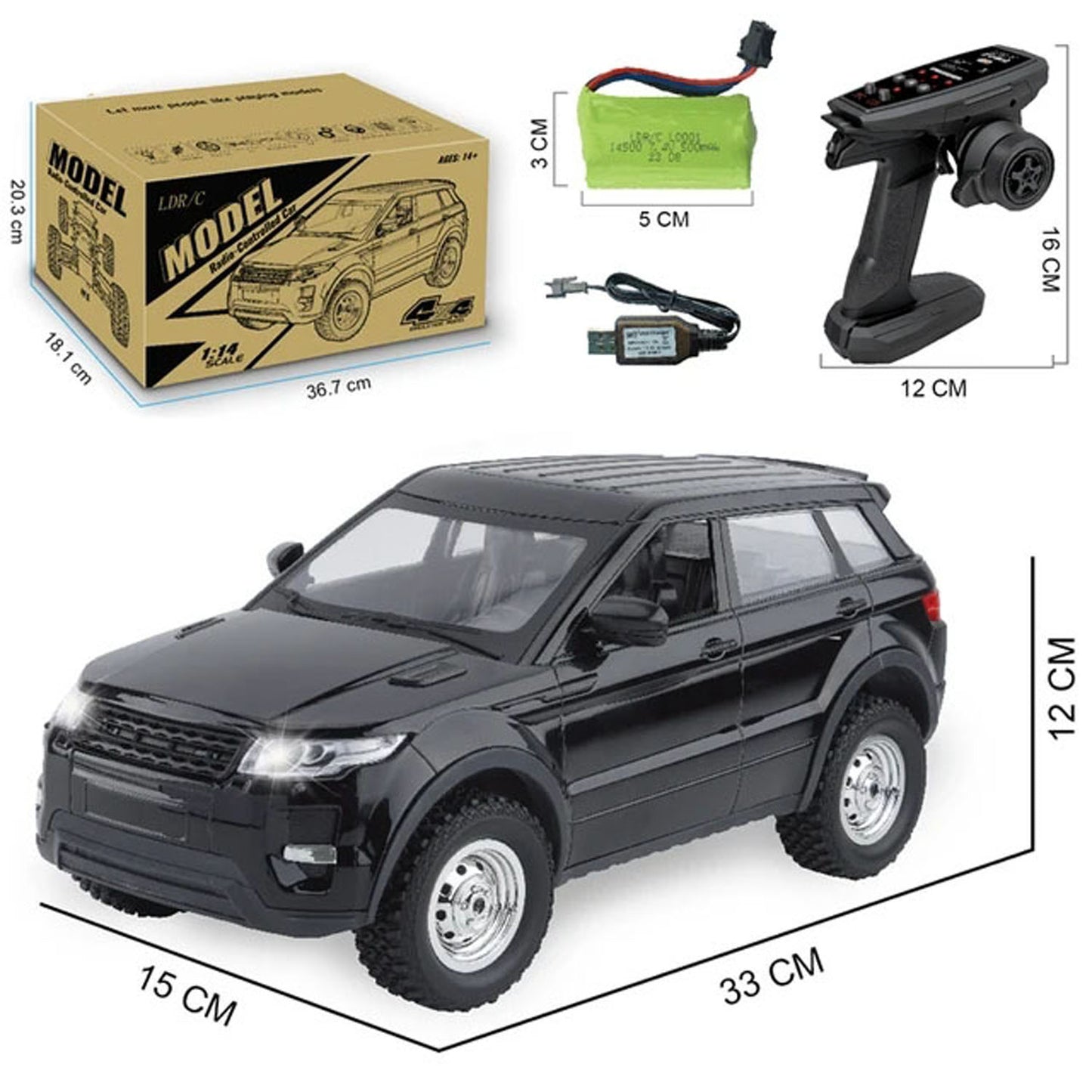 LDRC 4x4 1/14 RC Crawler Car 4WD Funkgesteuerte Geländewagen Modell LD1299 mit Weichgummireifen Allradantrieb