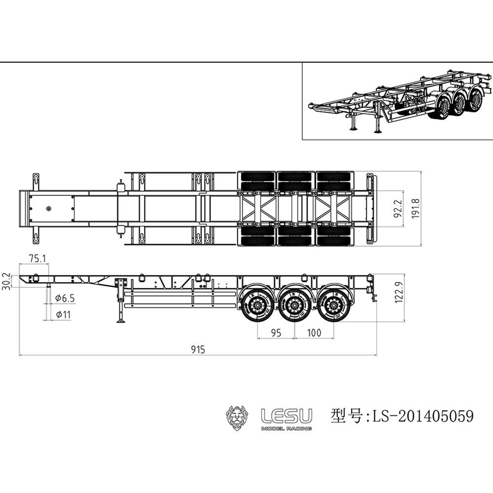 TOUCAN RC HOBBY LESU 40ft 20ft Metal Trailer Chassis for 1/14 Radio Controlled Tractor Container Truck RC Cars Model