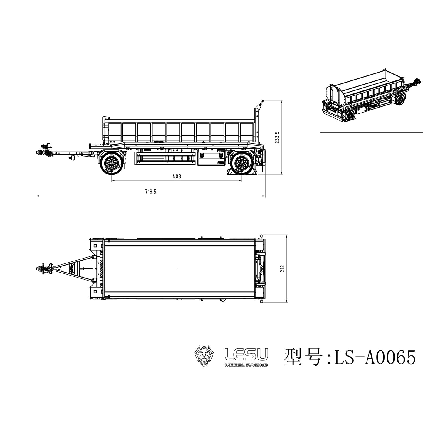 TOUCAN RC HOBBY Metal 1/14 RC Trailer Model A0065 KIT Lights for LESU Remote Control Hydraulic Roll on off Dumper Radio Controlled Tipper