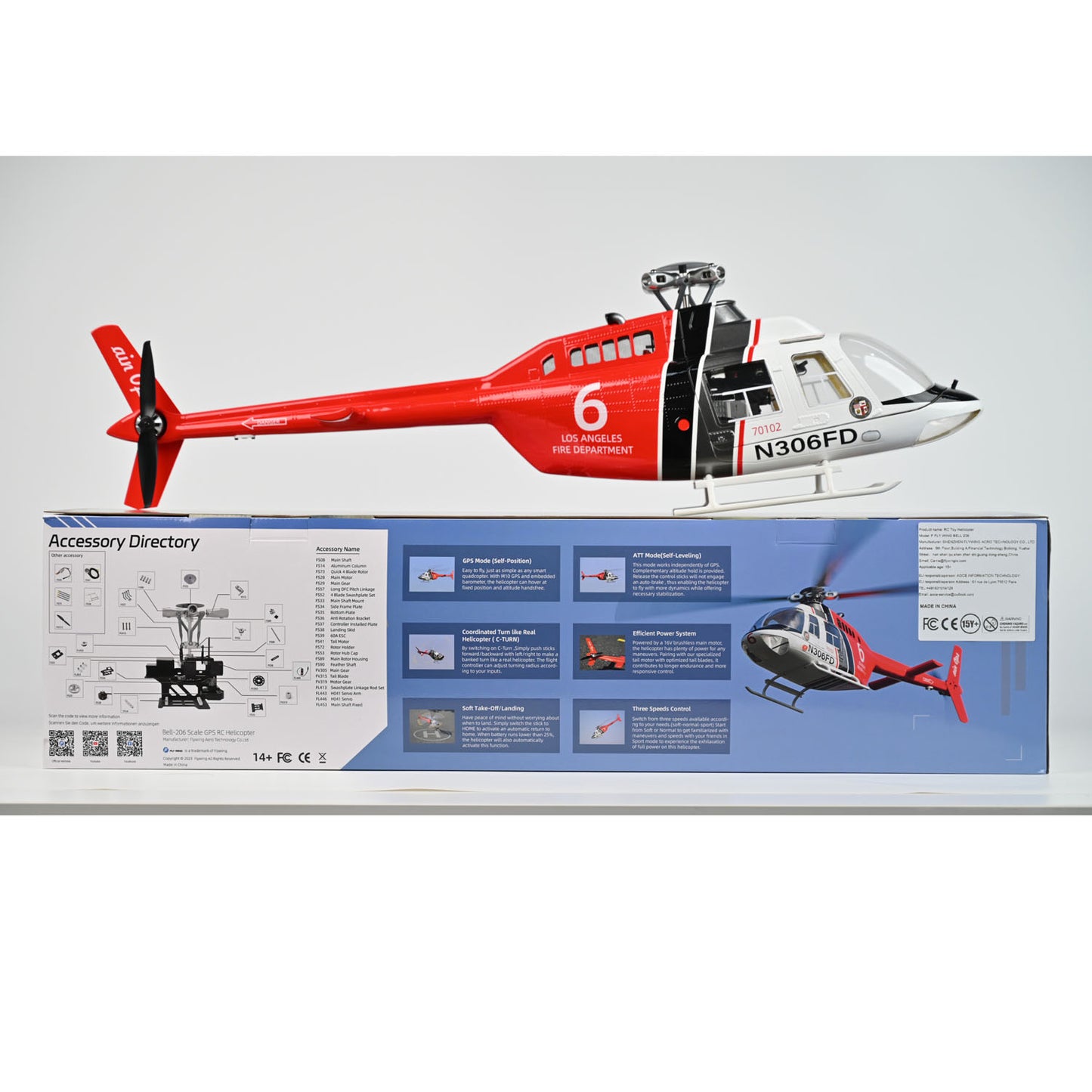 2,4G RC-Skala FlyWing BELL 206 Hubschrauber 4-Blatt-Rotor Fernbedienung Flugzeug GPS Bürstenloser Motor Batterie RTF Smart Drone Geschenk