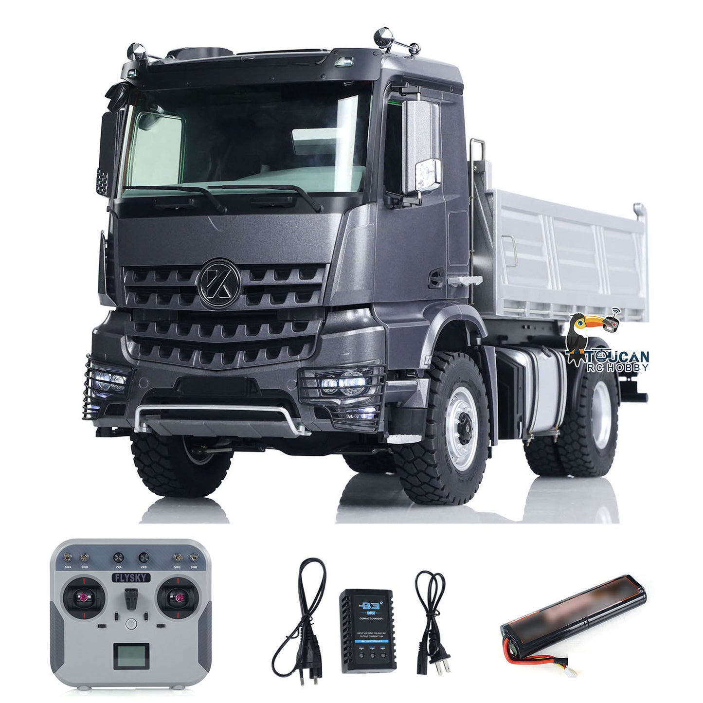 KABO 5701 Plastic Metal 1/14 4x4 Dump Truck with Screw Lifting Mechanism and 2-Speed Gearbox including ESC Sound Light All-in-One Board and Charger