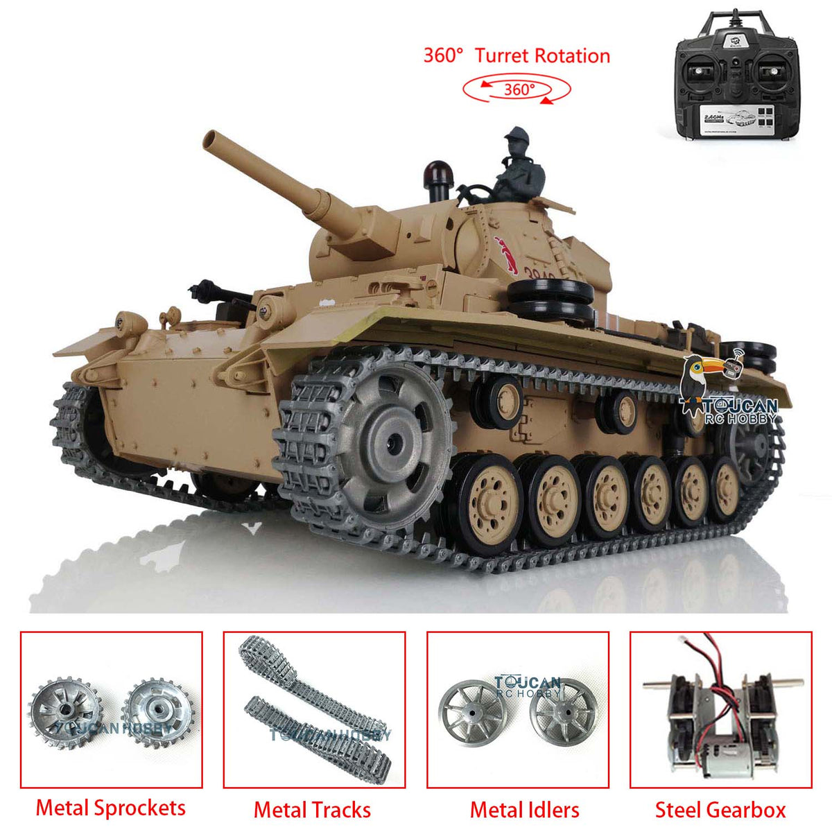 Henglong 1/16 TK7.0 Promotion German Panzer III H RTR RC Tank 3849 360 Degrees Turret BB Infrared System Smoke Metal Barrel Sprockets Idler Wheels Tracks Gearbox