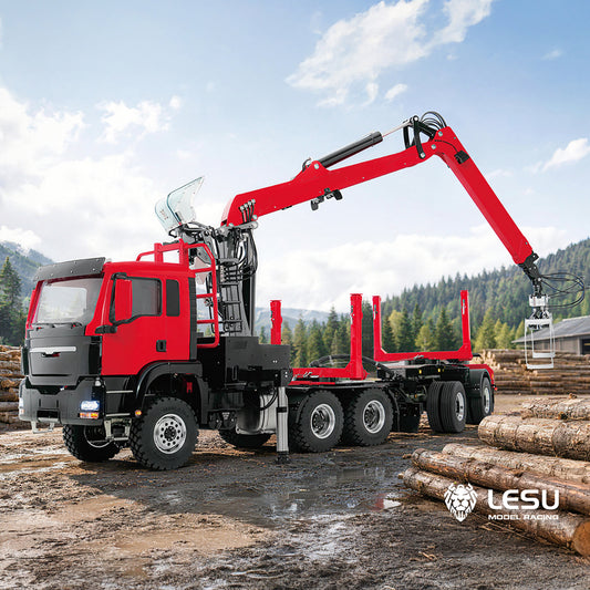 TOUCAN RC HOBBY PROMOTION LESU 1/14 RC Logging Truck Timber Trucks Hydraulic Crane Trailer Remote Control Lorry 6x6 Metal Chassis 8CH Valves Light Sound