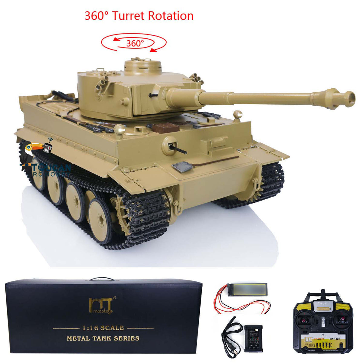 Mato 100 % Metall, Maßstab 1/16, deutscher Tiger I, Infrarot-Version, RTR, ferngesteuerter Panzer, 1220, 360-Turm-Funksystem, RC-Modell