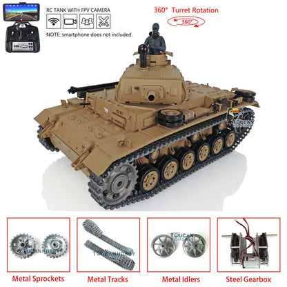 Henglong 1/16 TK7.0 Promotion German Panzer III H RTR RC Tank 3849 360 Degrees Turret BB Infrared System Smoke Metal Barrel Sprockets Idler Wheels Tracks Gearbox