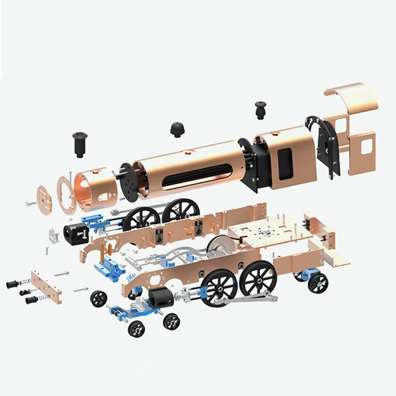 TECHING Elektrischer Dampfzug aus Aluminiumlegierung, DIY-Maschinen, Modellbau-Zubehör-Kits, Kunstwerke, zerlegt, 300 x 77 x 125 mm