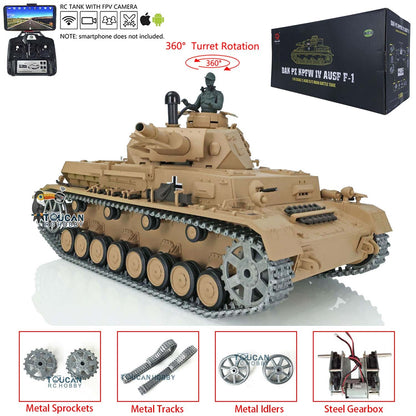 Henglong 1/16 TK7.0 Promotion German Panzer IV F 3858 RTR RC Tank 360 Degrees Turret Smoke IR BB Metal Barrel Sprockets Idlers Wheels Tracks Gearbox