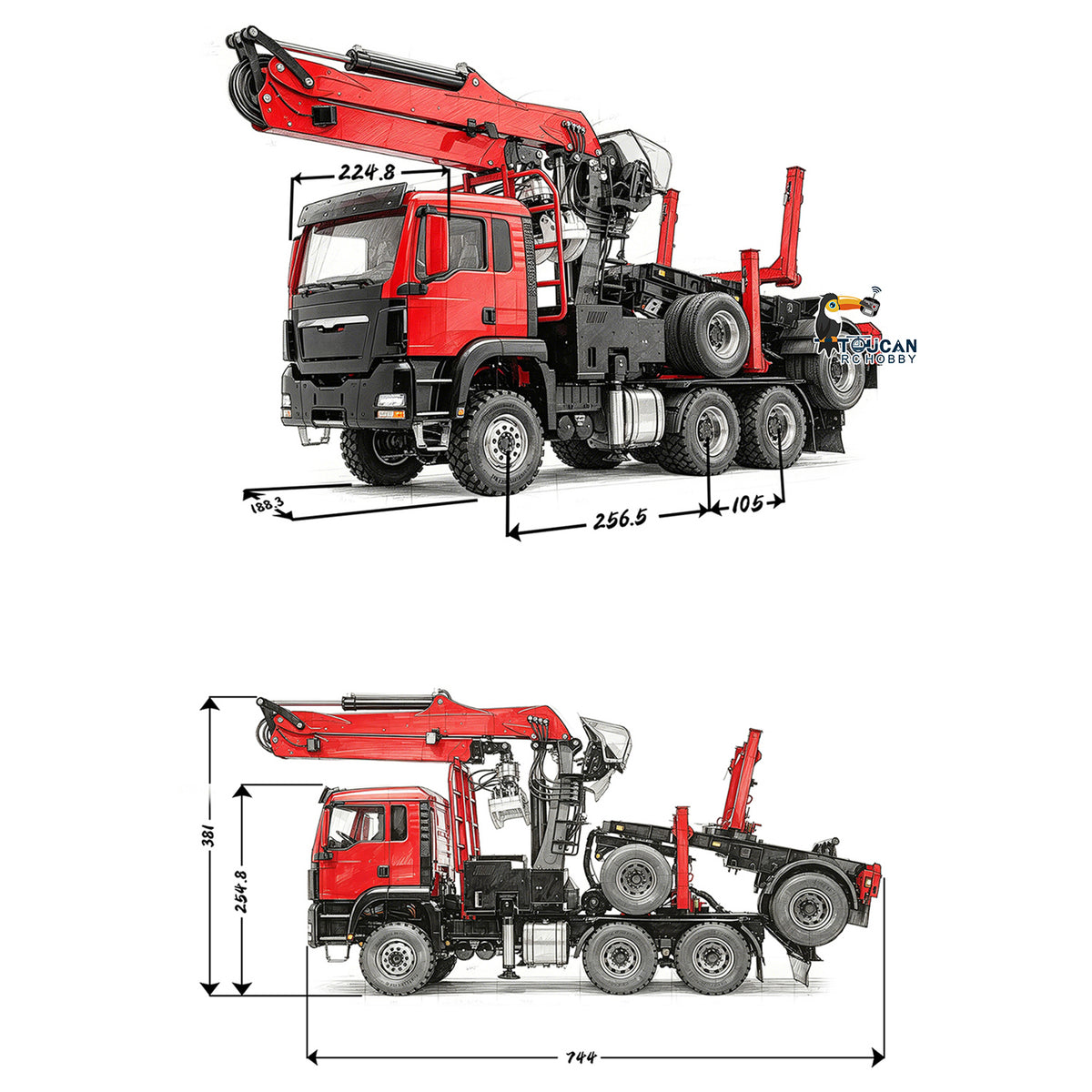 TOUCAN RC HOBBY LESU Z0073 1/14 RC Logging Truck Timber Transport Vehicle with Hydraulic Crane 6x6 Metal Chassis 8CH Valves 3Speed Gearbox Light Sound