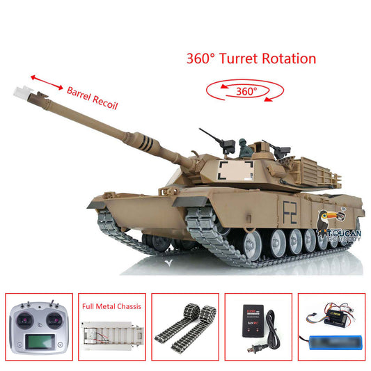 2,4 GHz Heng Long 1/16 Vollmetall-Chassis, fahrbereit, ferngesteuert, IR TK16 Panzer 3918 M1A2 Abrams, offenes Feuer, Rauchen, Blitz, 360