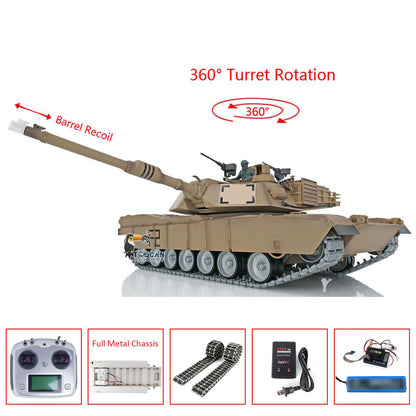 2,4 GHz Heng Long 1/16 Vollmetall-Chassis, fahrbereit, ferngesteuert, IR TK16 Panzer 3918 M1A2 Abrams, offenes Feuer, Rauchen, Blitz, 360