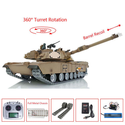 Heng Long 1/16 TK16 Full Metal Chassis RTR RC Tank 3918 M1A2 Abrams with Muzzle Flash Smoke Effects 360 Degrees Turret I6S Radio System