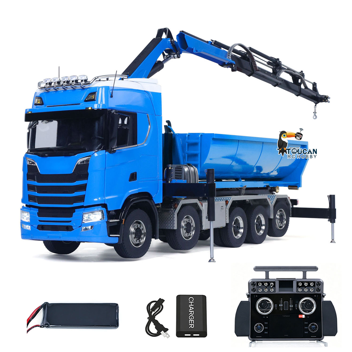 TOUCAN RC HOBBY 1/14 Remote Control Hydraulic Crane Dumper 10*10 RC Roll On Off Tipper 770S Rear Axle Steering Differential Locks Metal Valves