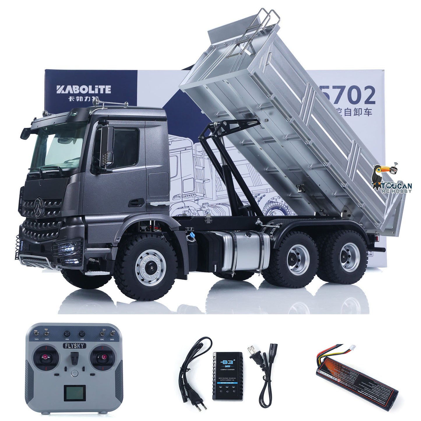 1/14 RC Dump Truck 6x6 Plastic 5702 front view silver gray