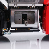 Rear view of 1/14 8x8 metal chassis RC truck with equipment rack and hitch 