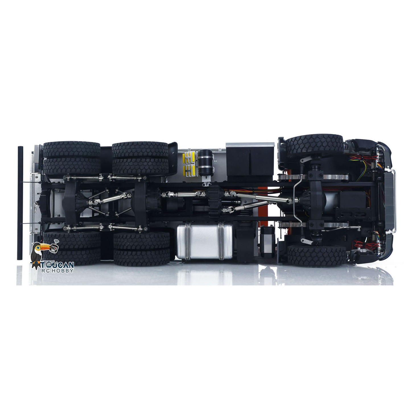 1/14 Kabolite 5702 RC dump truck underside chassis and 6x6 drivetrain
