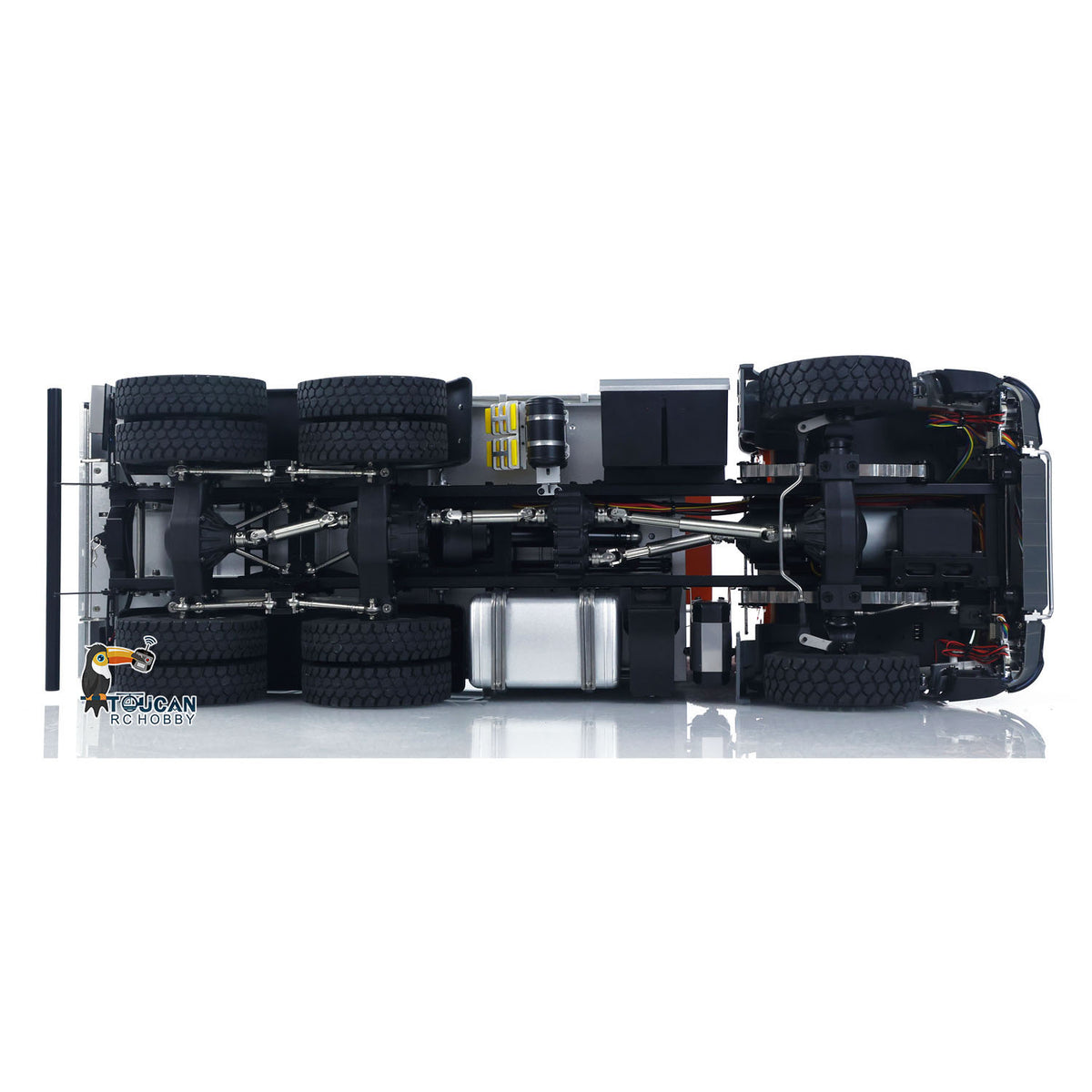 1/14 Kabolite 5702 RC dump truck underside chassis and 6x6 drivetrain