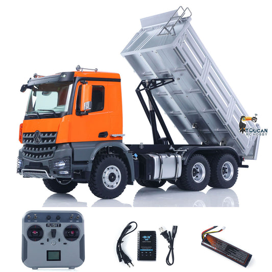  1/14 Kabolite 5702 6x6 RC dump truck silver gray front view with LED headlights