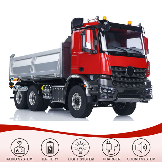 MD 6X6 Dumper Metal 1/14 Hydraulic Dump Truck with 2-Speed Gearbox and HotRC 10CH Radio including Lights Sound Battery Charger without Locking Differential