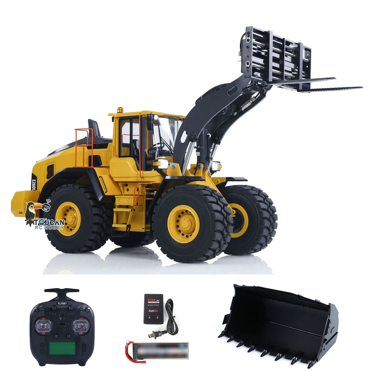 MTM E260L Metal 1/14 Loader Hydraulic Wheeled Model with Differential Locks and 2-Speed Gearbox including ST8 Radio Sound and Lights without Battery