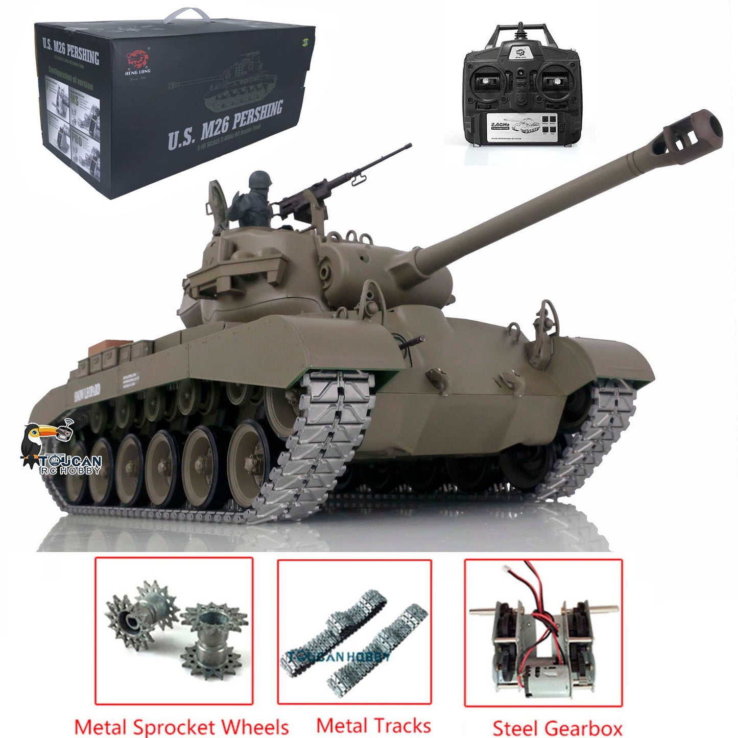 Henglong 1/16 TK7.0 Promotion 3838 M26 Pershing RTR RC Tank Smoke BB Infrared Combat Metal Tracks Gearbox Sprockets Wheels