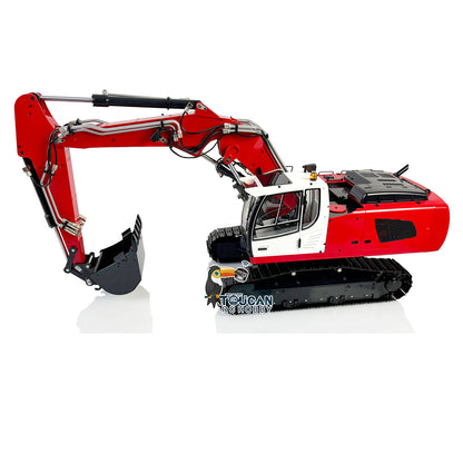 MTM 946-3 Metal 1/14 Excavator All-Metal Hydraulic Tracked Model with T12D Transmitter and Hydraulic Clamshell Attachment plus Large and Small Buckets Red White Finished