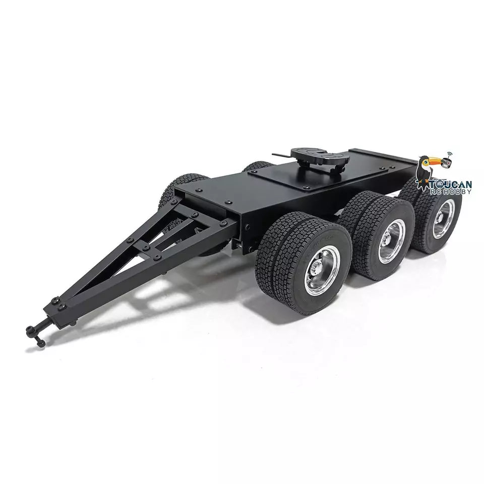 Metall 1/14 3-Achs Anhänger mit Sattelkupplung Traktion für RC Lkw Lader Traktor Bagger Lesu Tamiya Bau Fahrzeug