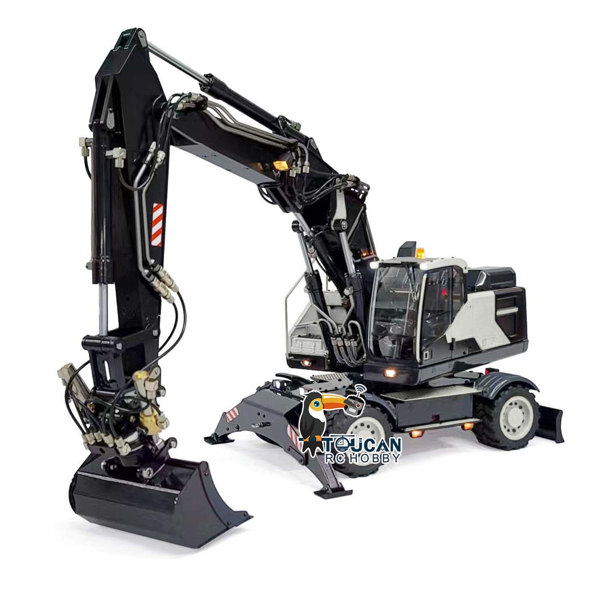 EC380 1/14 RC Hydraulikbagger Rad-Baufahrzeug 3-Arm Fernbedienung Bagger Modell Greifer Kippbarer Zweischalengreifer