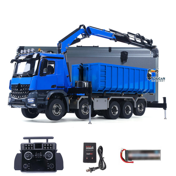 1/14 10x10 RC Hydraulic Crane Remote Control Truck Full Dump Car 3-speed Gearbox with U-shaped High Standard Bucket Timber Flatbed