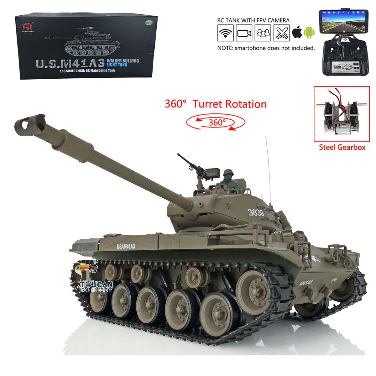 2.4Ghz Henglong 1/16 TK7.0 Plastic Version Walker Bulldog Remote Contr ...