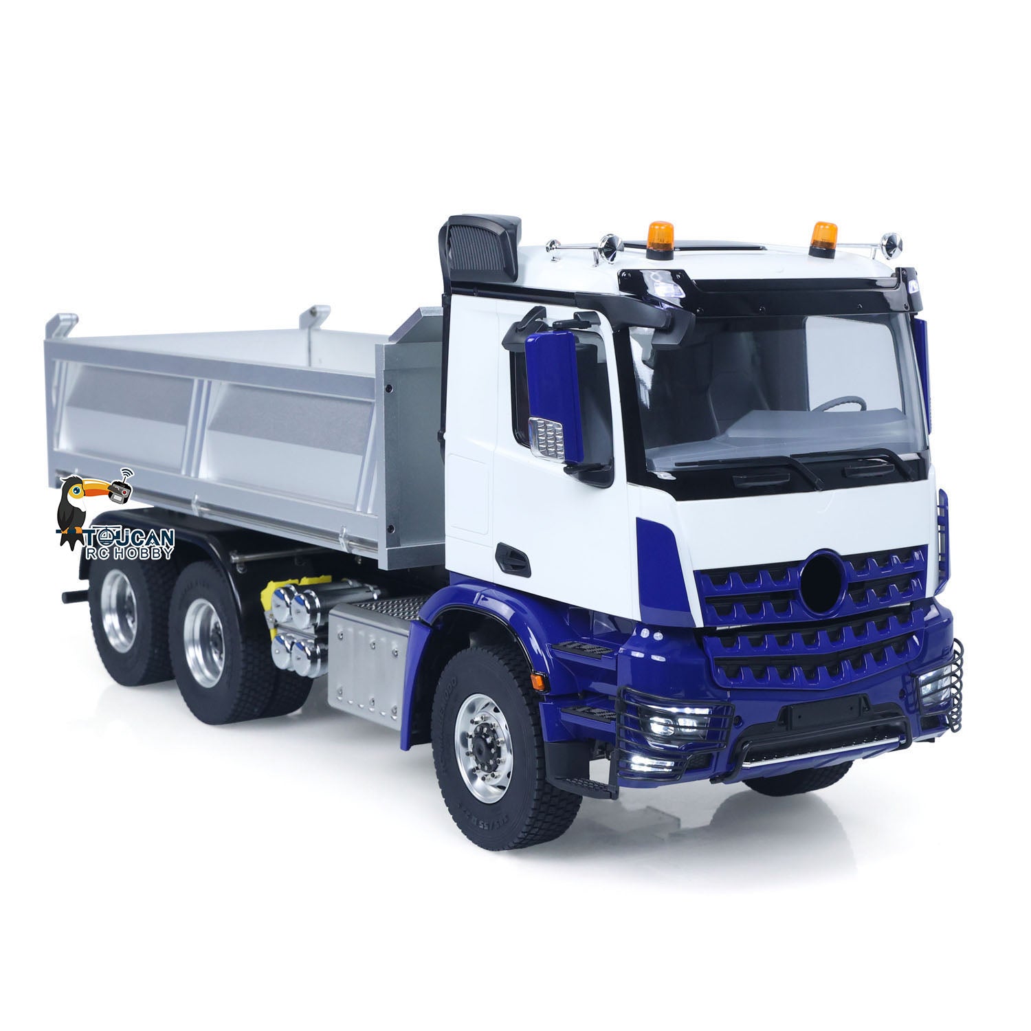MD 6X6 Dumper Metal 1/14 Hydraulic Construction Truck with HotRC Transmitter and 3S Battery Charger Included featuring Warning Lights and Sound Module No Diff Lock