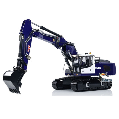 MTM 946-3 Metal 1/14 Excavator Full Hydraulic Construction Machine with 6CH Reversing Valve and Digital Pressure Gauge featuring Grab Bucket Ripper and Manual Quick Coupler Red White