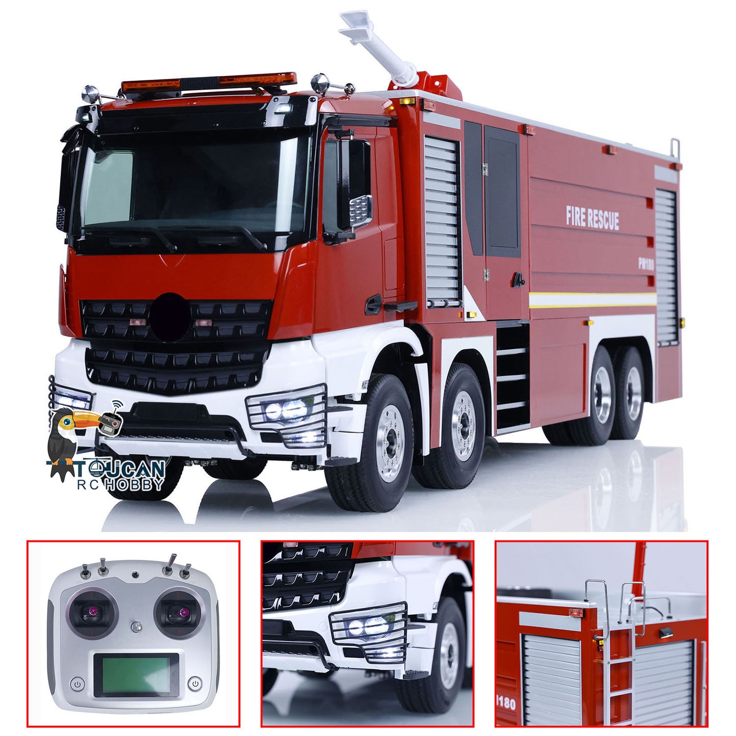8x4 1/14 RC Feuerwehrauto, ferngesteuerte Sprinklerfahrzeuge, Geräusche, lackiert, zusammengebaut, DIY-Spielzeugauto, Geschenk für Erwachsene und Kinder 